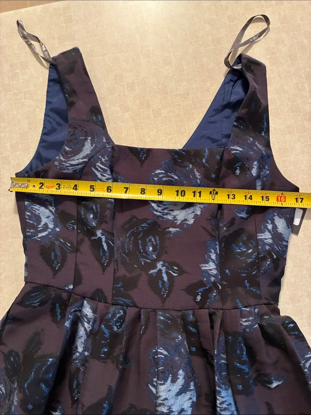 Muse Floral Jacquard Charcoal Grey/Blue/Black Dress - Picture 13 of 14